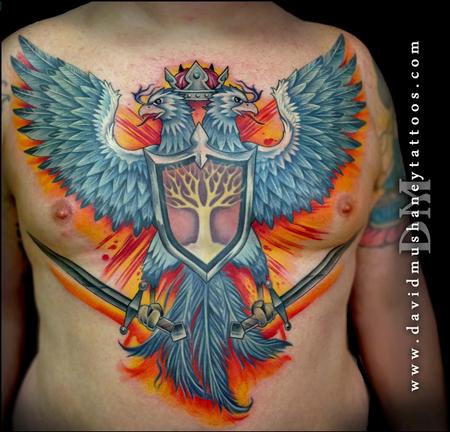 Tattoos - Double Headed Phoenix Chest Tattoo - 86063